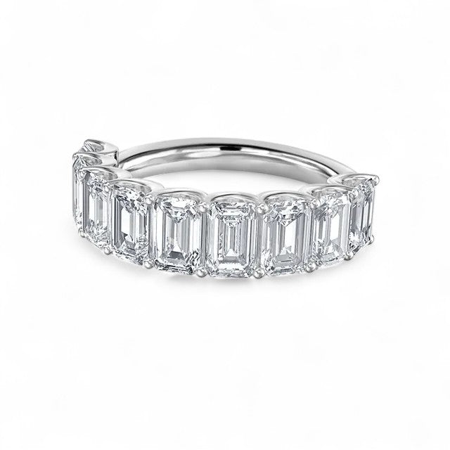 18K Yellow Gold Emerald Cut Lab Grown Diamond 9 Stone Half Eternity Ring 1.0 - 2.0ct - Triple