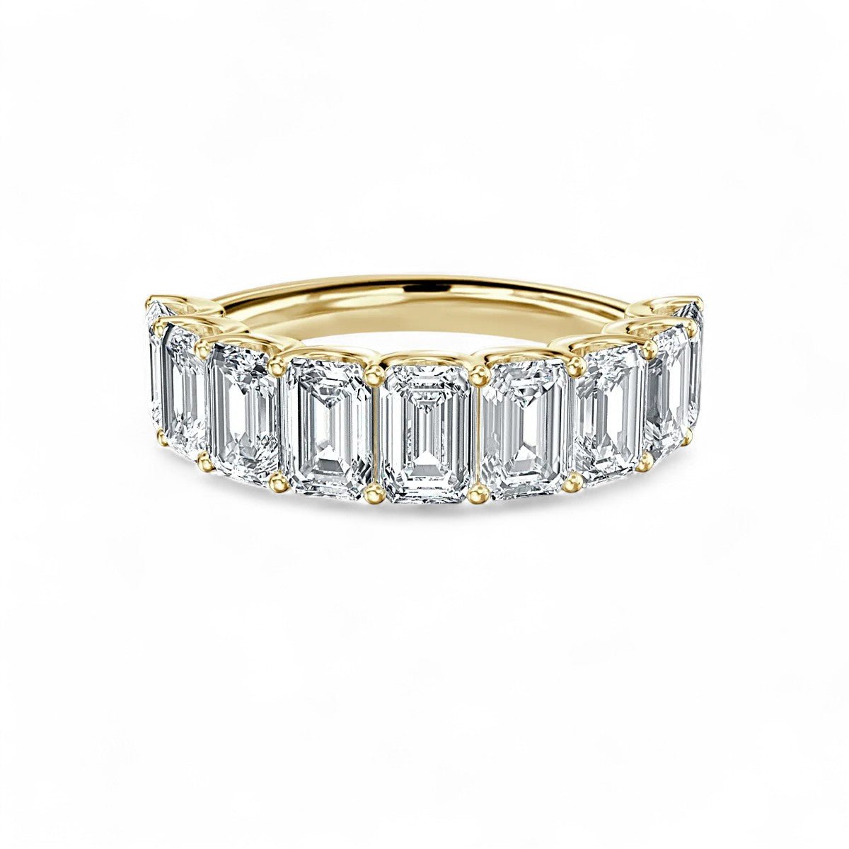 18K Yellow Gold Emerald Cut Lab Grown Diamond 9 Stone Half Eternity Ring 1.0 - 2.0ct - Triple