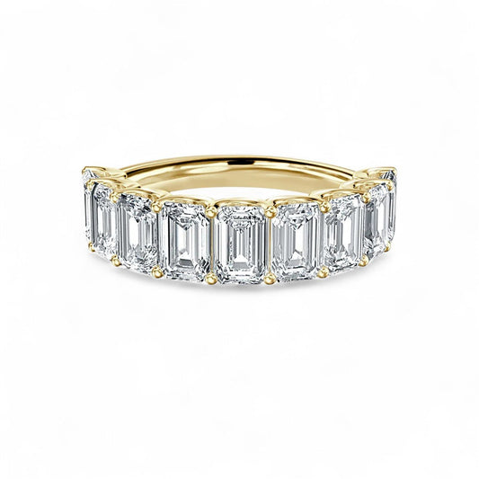 18K Yellow Gold Emerald Cut Lab Grown Diamond 9 Stone Half Eternity Ring 1.0 - 2.0ct - Triple