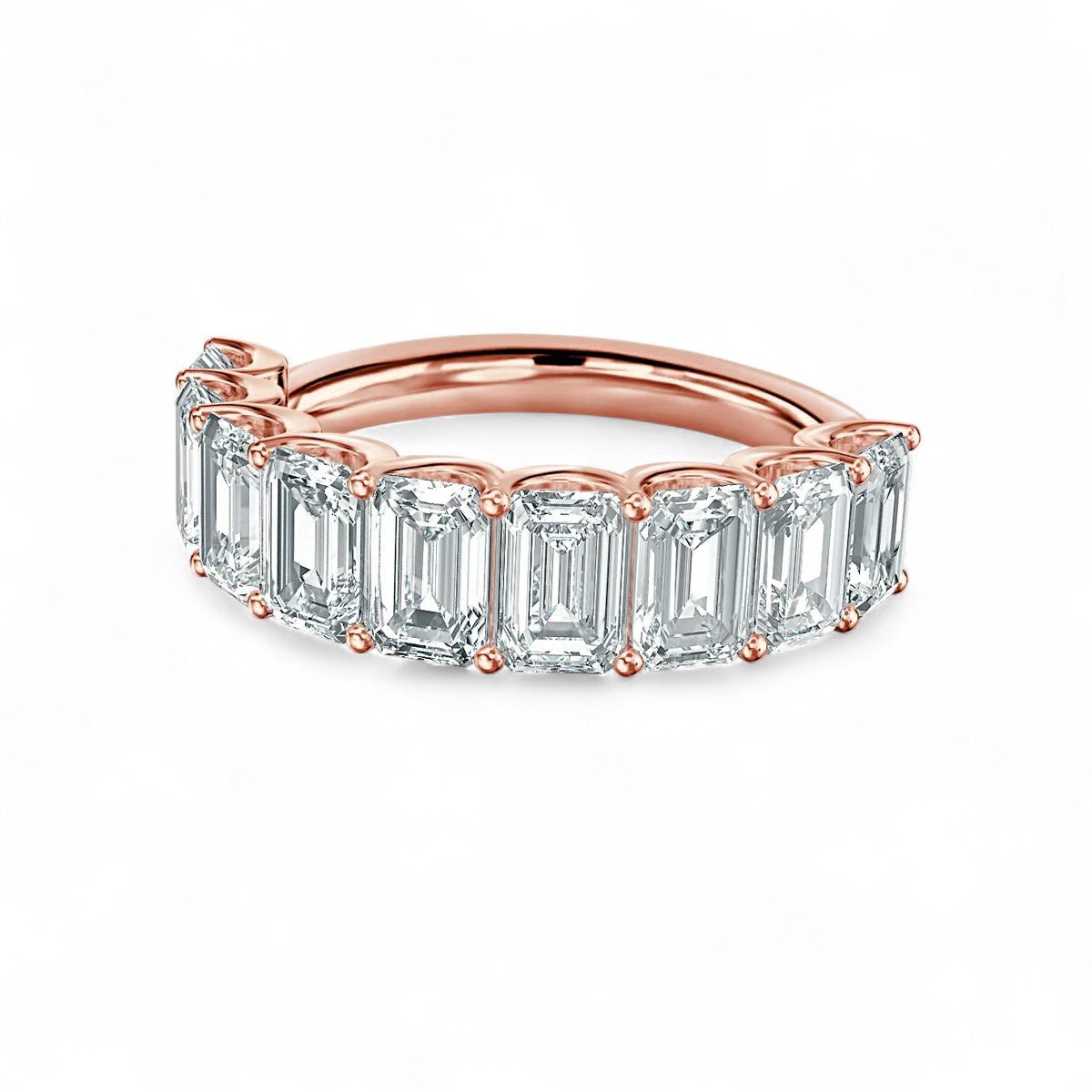 18K Yellow Gold Emerald Cut Lab Grown Diamond 9 Stone Half Eternity Ring 1.0 - 2.0ct - Triple