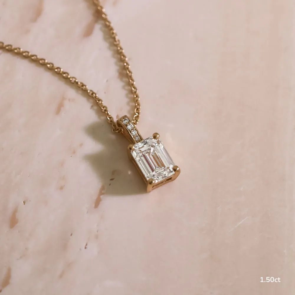 18K Yellow Gold Emerald Cut Lab Grown Diamond Pendant Necklace 1.0 - 3.0ct - Triple