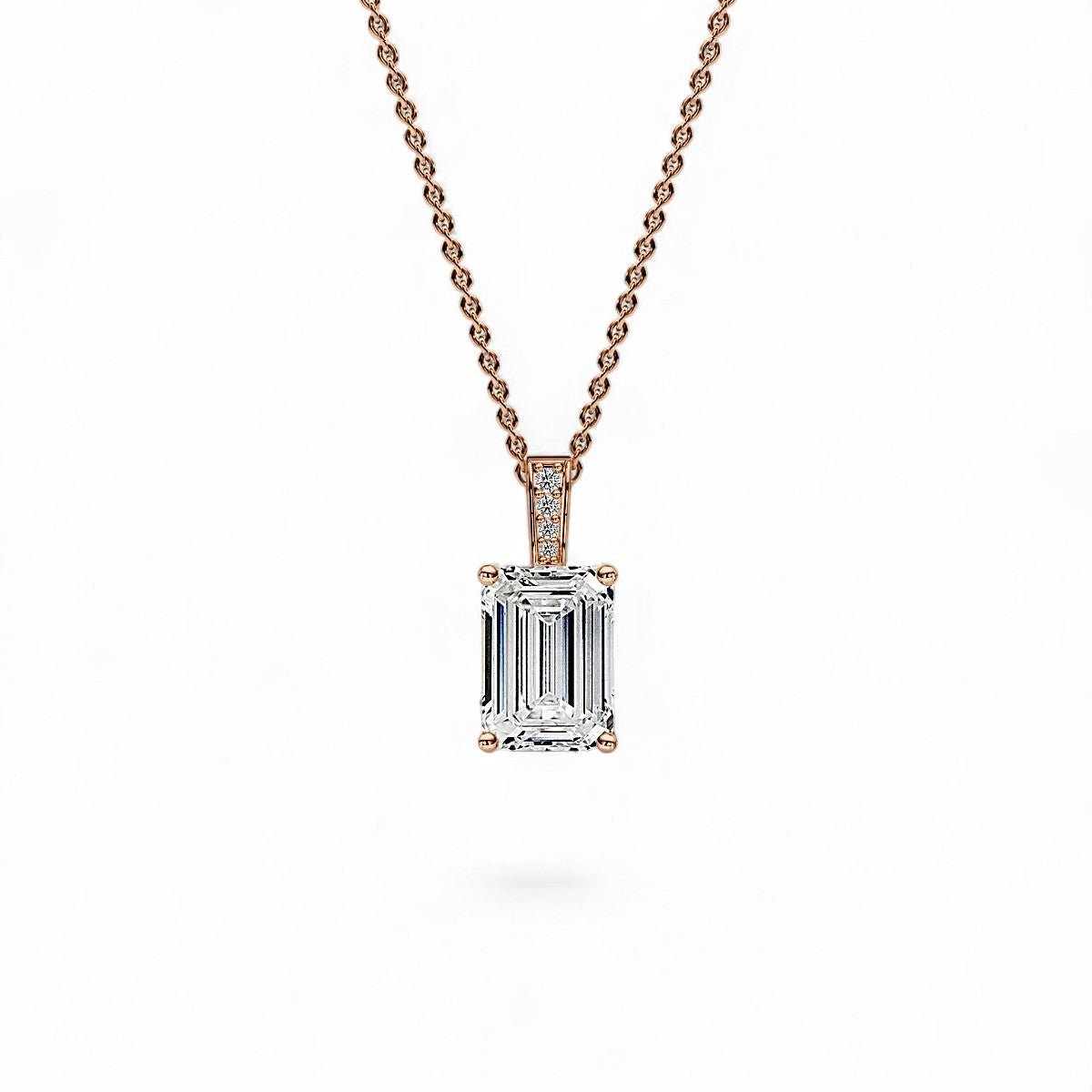 18K Yellow Gold Emerald Cut Lab Grown Diamond Pendant Necklace 1.0 - 3.0ct - Triple