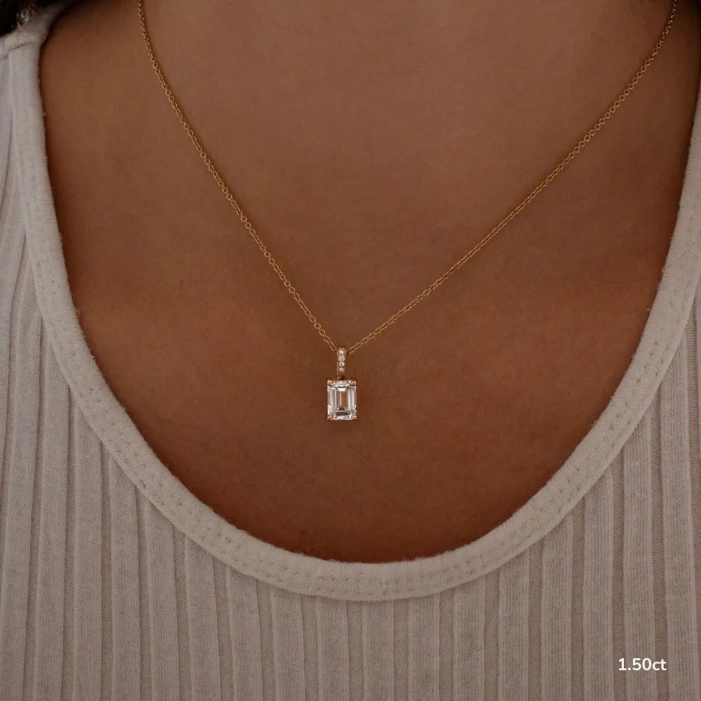 18K Yellow Gold Emerald Cut Lab Grown Diamond Pendant Necklace 1.0 - 3.0ct - Triple