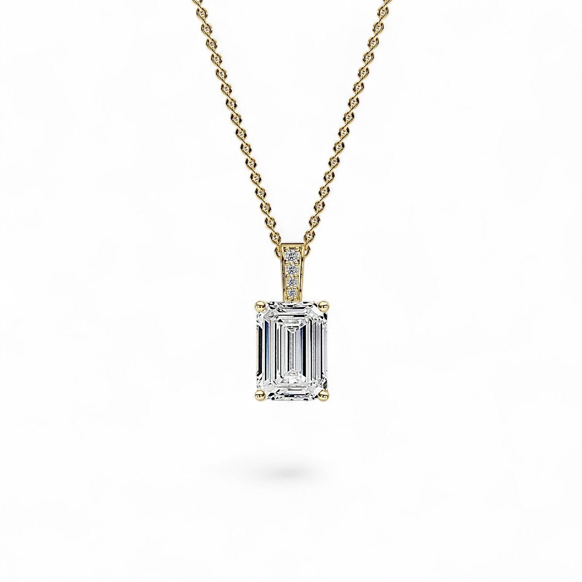18K Yellow Gold Emerald Cut Lab Grown Diamond Pendant Necklace 1.0 - 3.0ct - Triple