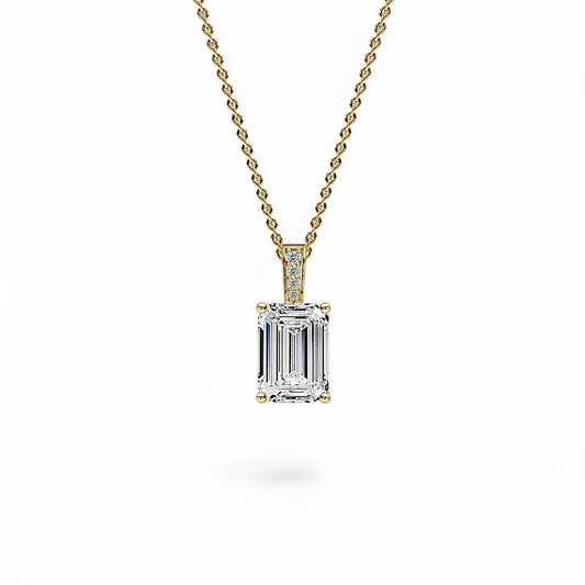 18K Yellow Gold Emerald Cut Lab Grown Diamond Pendant Necklace 1.0 - 3.0ct - Triple