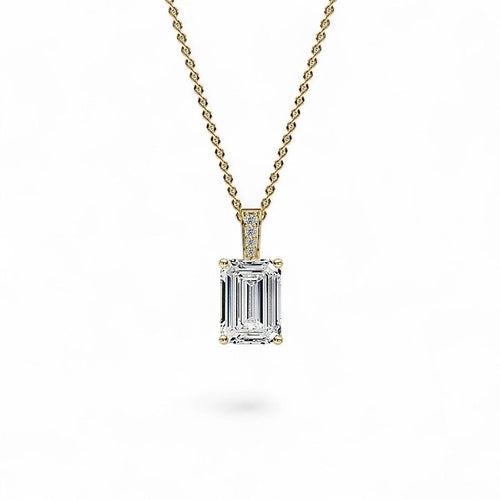 18K Yellow Gold Emerald Cut Lab Grown Diamond Pendant Necklace 1.0-3.0ct
