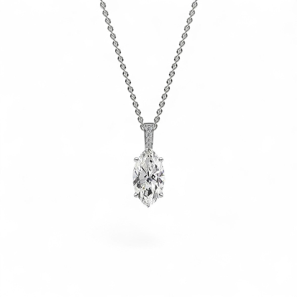 18K Yellow Gold Marquise Cut Lab Grown Diamond Pendant Necklace 1.0 - 3.0ct - Triple