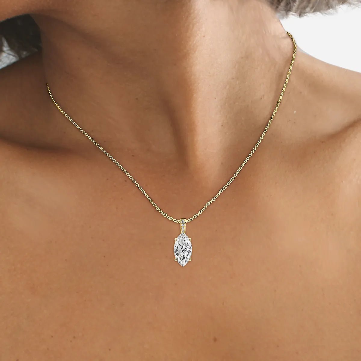 18K Yellow Gold Marquise Cut Lab Grown Diamond Pendant Necklace 1.0 - 3.0ct - Triple