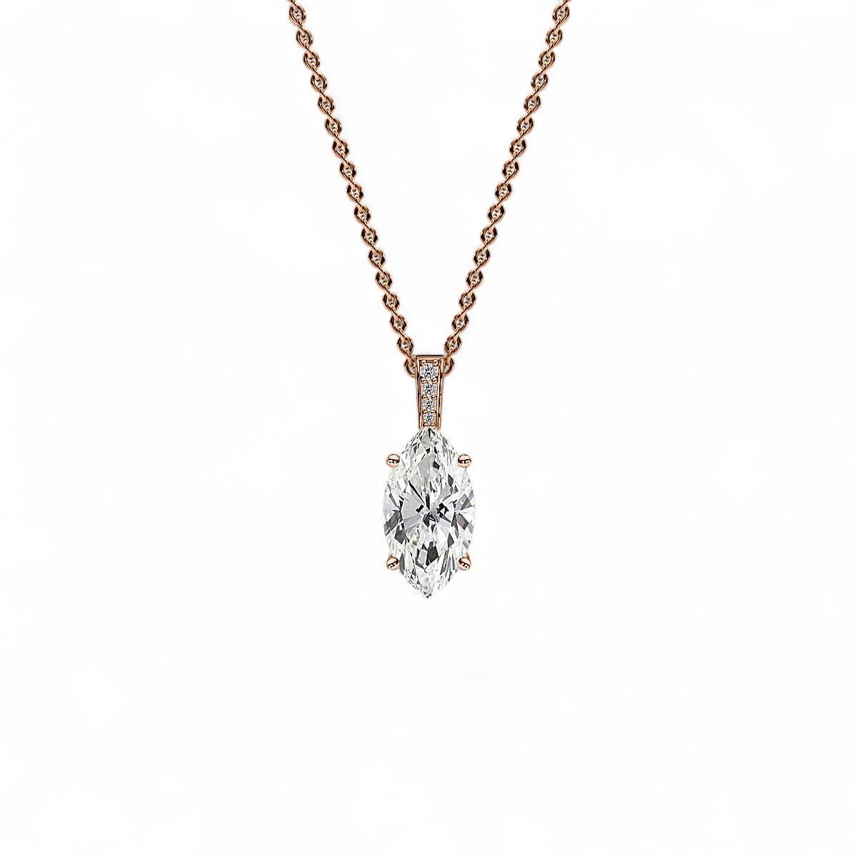 18K Yellow Gold Marquise Cut Lab Grown Diamond Pendant Necklace 1.0 - 3.0ct - Triple