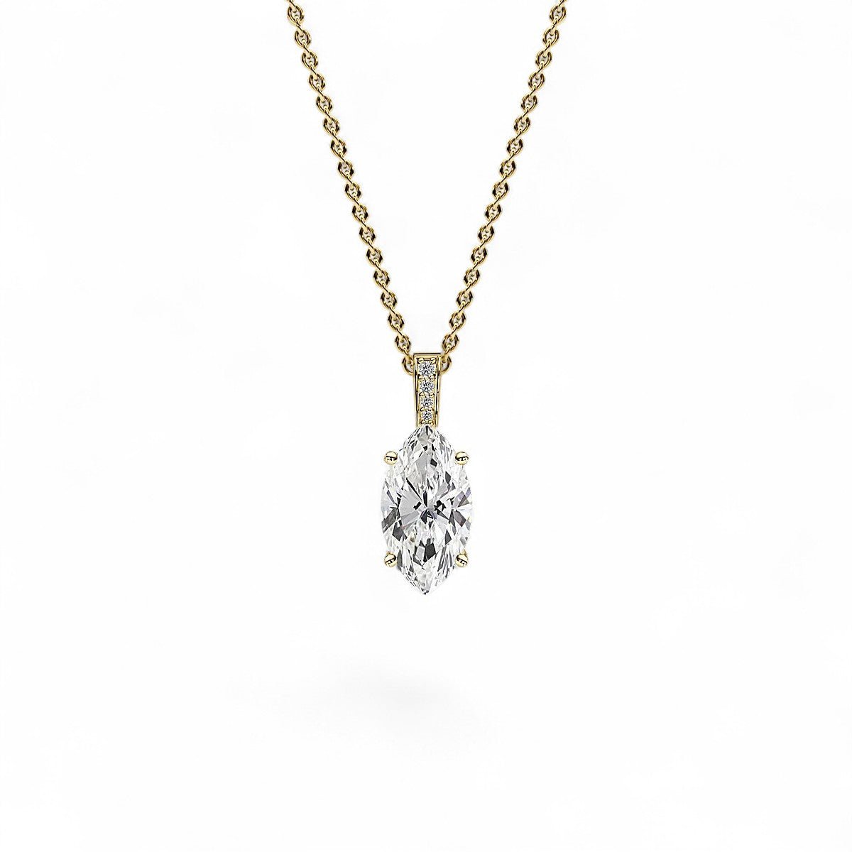 18K Yellow Gold Marquise Cut Lab Grown Diamond Pendant Necklace 1.0 - 3.0ct - Triple