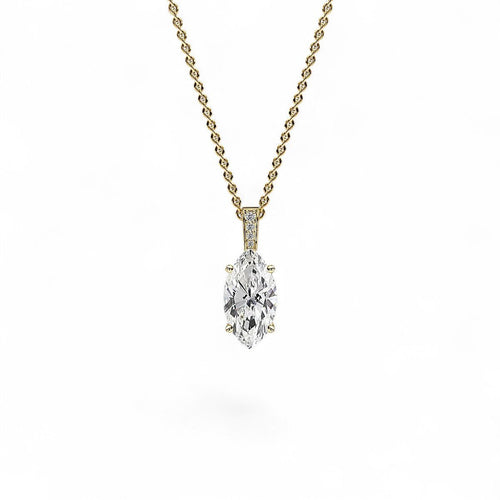 18K Yellow Gold Marquise Cut Lab Grown Diamond Pendant Necklace 1.0-3.0ct
