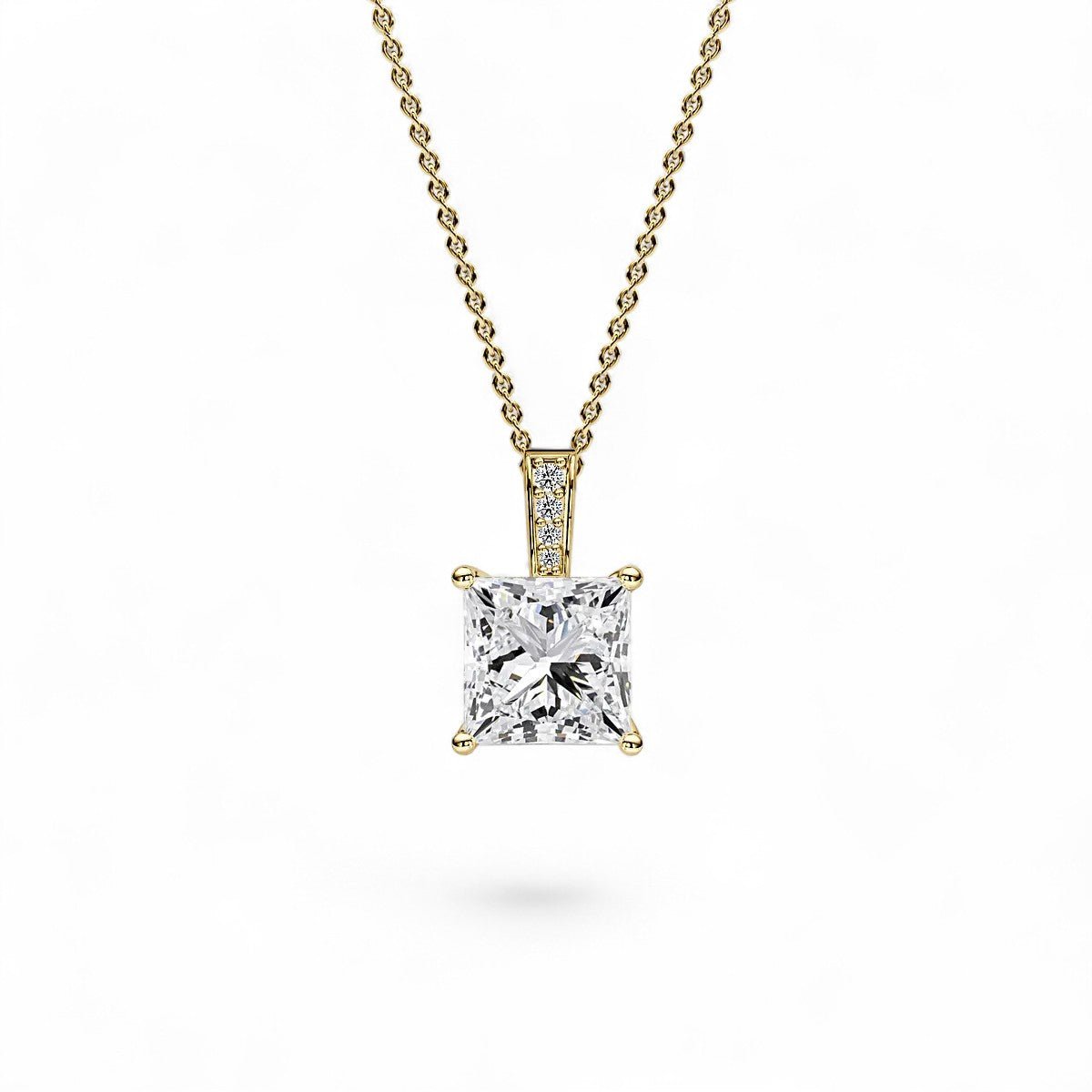 18K Yellow Gold Princess Cut Lab Grown Diamond Pendant Necklace 1.0 - 3.0ct - Triple