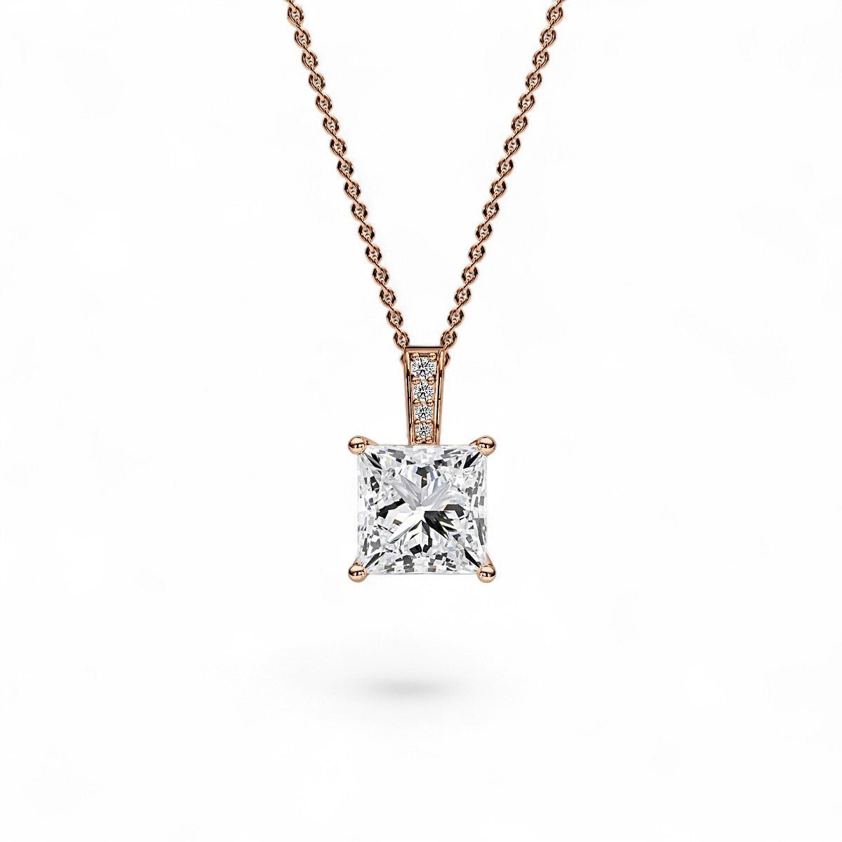 18K Yellow Gold Princess Cut Lab Grown Diamond Pendant Necklace 1.0 - 3.0ct - Triple