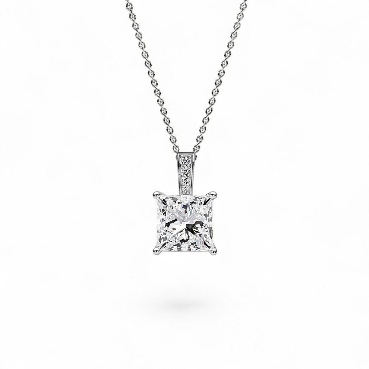 18K Yellow Gold Princess Cut Lab Grown Diamond Pendant Necklace 1.0 - 3.0ct - Triple