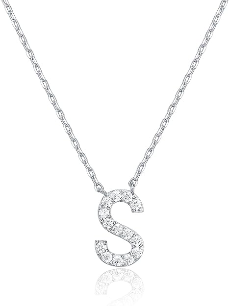 18K White Gold Lab Grown Diamond Initial Necklace, Letter Dainty Necklaces for Women